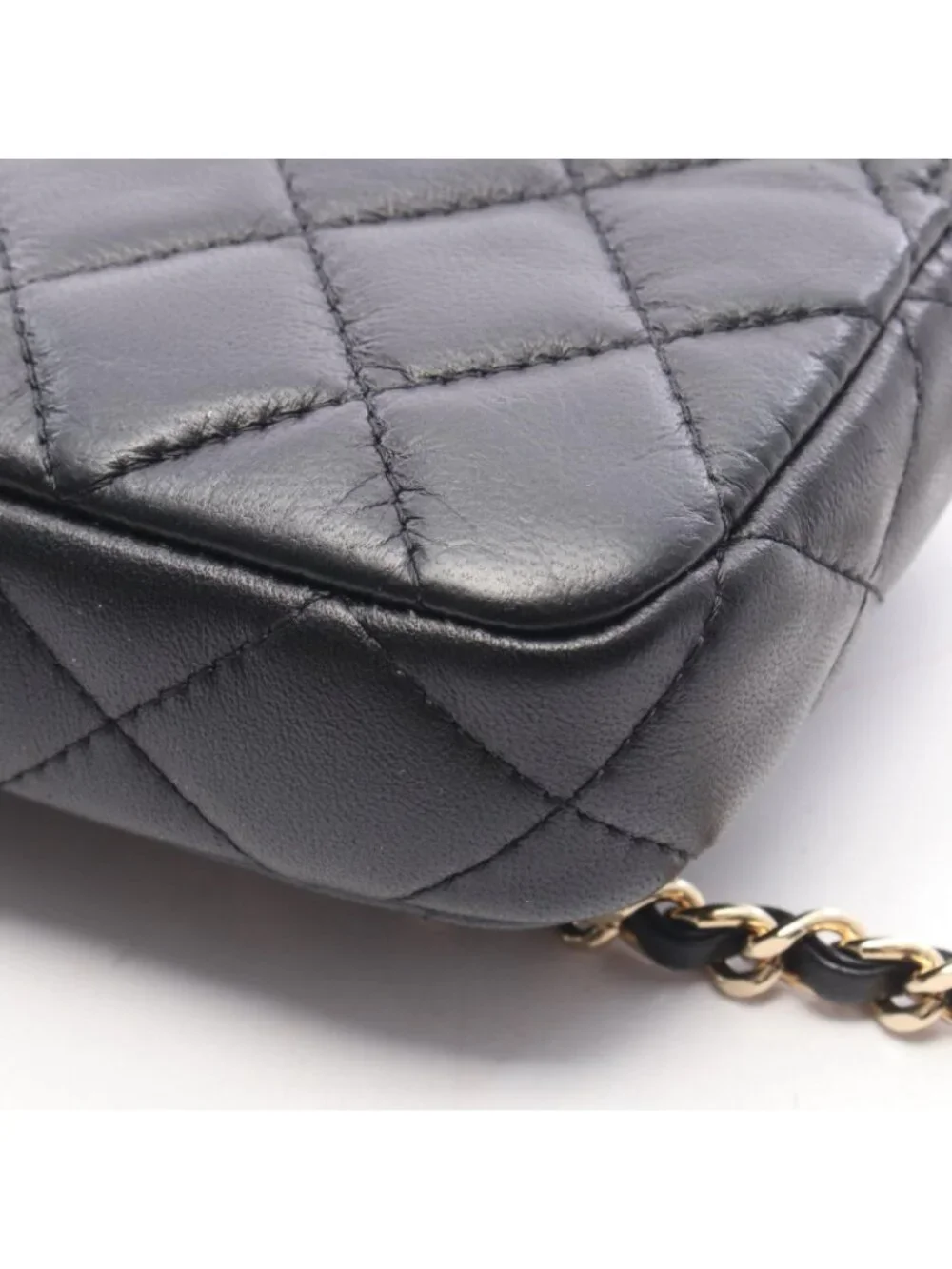 Chanel Shoulder Bag Quilted Black Lambskin Phone Case Chain Wallet